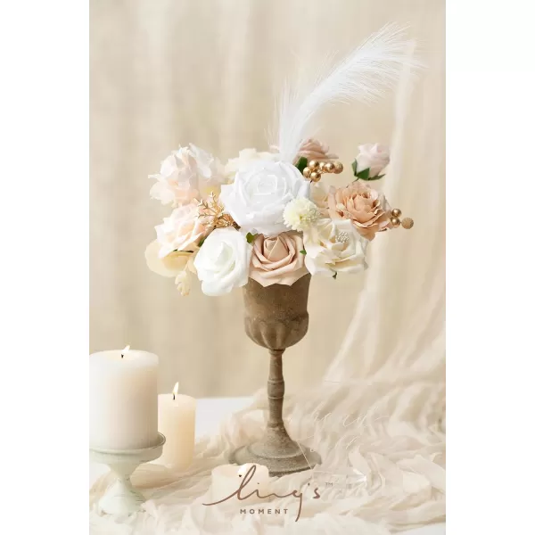 imageLings Moment Artificial Flowers Dusty Blue Dahlia Flowers Combo for DIY Wedding Bouquets Centerpieces Arrangements Party Baby Shower Home Decorations Bridal ShowerD1white  Beige