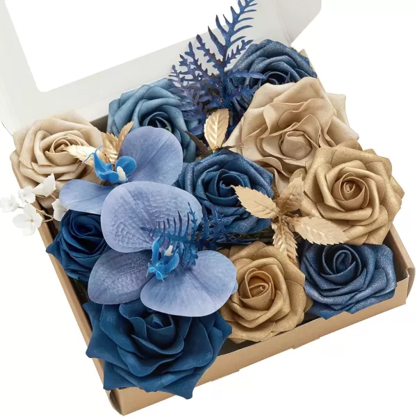 imageLings Moment Artificial Flowers Dusty Blue Dahlia Flowers Combo for DIY Wedding Bouquets Centerpieces Arrangements Party Baby Shower Home Decorations Bridal ShowerB2navy Blue  Gold