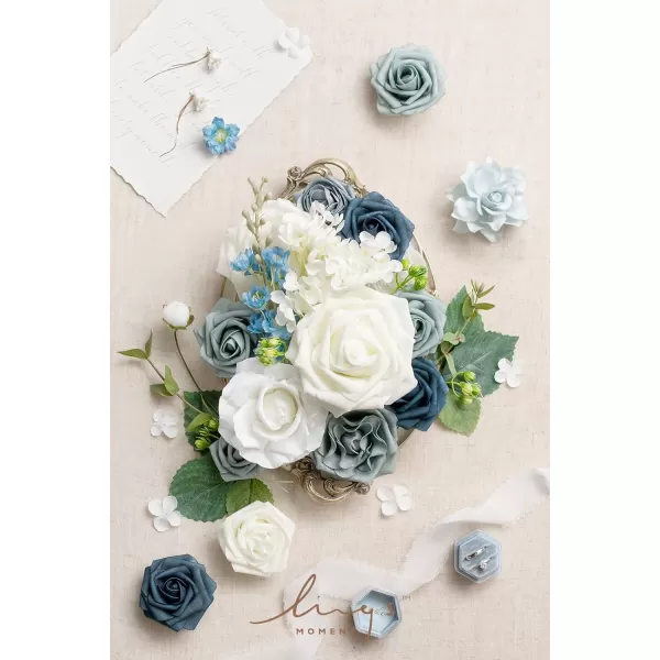 imageLings Moment Artificial Flowers Dusty Blue Dahlia Flowers Combo for DIY Wedding Bouquets Centerpieces Arrangements Party Baby Shower Home Decorations Bridal ShowerB2dusty Blue  Ivory