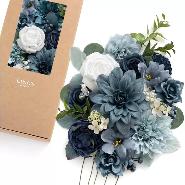 imageLings Moment Artificial Flowers Dusty Blue Dahlia Flowers Combo for DIY Wedding Bouquets Centerpieces Arrangements Party Baby Shower Home Decorations Bridal ShowerB1dusty Blue  Navy