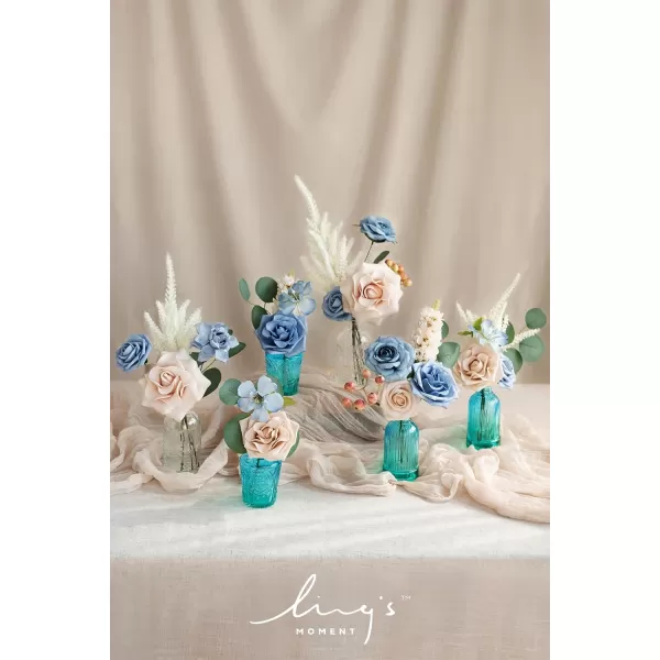 imageLings Moment Artificial Flowers Dusty Blue Dahlia Flowers Combo for DIY Wedding Bouquets Centerpieces Arrangements Party Baby Shower Home Decorations Bridal ShowerB2provence Blue  Nude