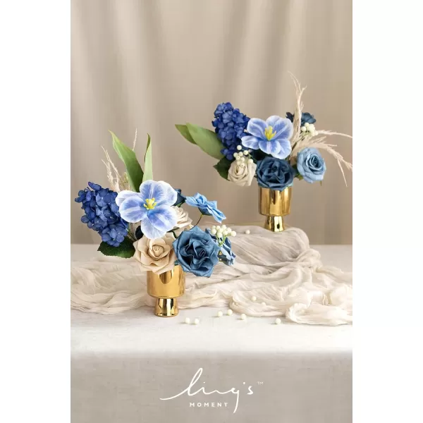 imageLings Moment Artificial Flowers Dusty Blue Dahlia Flowers Combo for DIY Wedding Bouquets Centerpieces Arrangements Party Baby Shower Home Decorations Bridal ShowerB2navy Blue  Tawny Beige