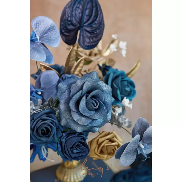 imageLings Moment Artificial Flowers Dusty Blue Dahlia Flowers Combo for DIY Wedding Bouquets Centerpieces Arrangements Party Baby Shower Home Decorations Bridal ShowerB2navy Blue  Gold