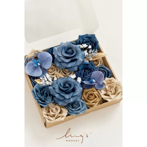 imageLings Moment Artificial Flowers Dusty Blue Dahlia Flowers Combo for DIY Wedding Bouquets Centerpieces Arrangements Party Baby Shower Home Decorations Bridal ShowerB2navy Blue  Gold