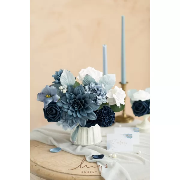 imageLings Moment Artificial Flowers Dusty Blue Dahlia Flowers Combo for DIY Wedding Bouquets Centerpieces Arrangements Party Baby Shower Home Decorations Bridal ShowerB1dusty Blue  Navy