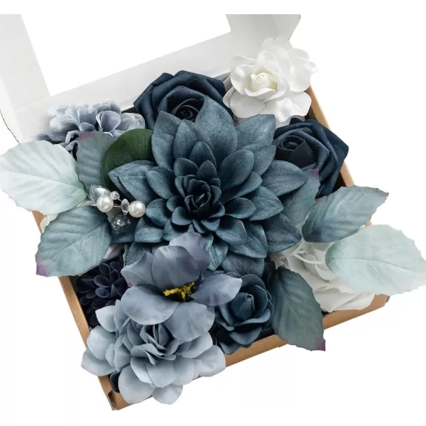 imageLings Moment Artificial Flowers Dusty Blue Dahlia Flowers Combo for DIY Wedding Bouquets Centerpieces Arrangements Party Baby Shower Home Decorations Bridal ShowerB1dusty Blue  Navy