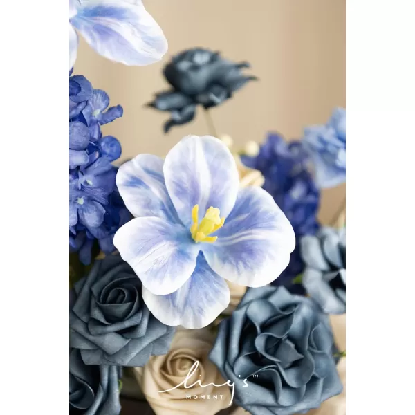 imageLings Moment Artificial Flowers Dusty Blue Dahlia Flowers Combo for DIY Wedding Bouquets Centerpieces Arrangements Party Baby Shower Home Decorations Bridal ShowerB2navy Blue  Tawny Beige