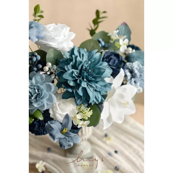 imageLings Moment Artificial Flowers Dusty Blue Dahlia Flowers Combo for DIY Wedding Bouquets Centerpieces Arrangements Party Baby Shower Home Decorations Bridal ShowerB1dusty Blue  Navy