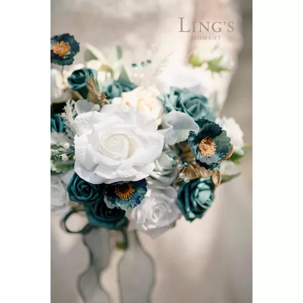 imageLings Moment Artificial Flowers Dusty Blue Dahlia Flowers Combo for DIY Wedding Bouquets Centerpieces Arrangements Party Baby Shower Home Decorations Bridal ShowerA2white  Teal