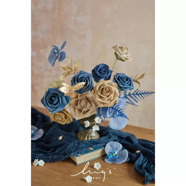 imageLings Moment Artificial Flowers Dusty Blue Dahlia Flowers Combo for DIY Wedding Bouquets Centerpieces Arrangements Party Baby Shower Home Decorations Bridal ShowerB2navy Blue  Gold