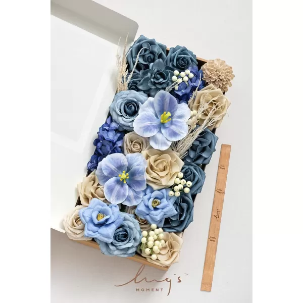 imageLings Moment Artificial Flowers Dusty Blue Dahlia Flowers Combo for DIY Wedding Bouquets Centerpieces Arrangements Party Baby Shower Home Decorations Bridal ShowerB2navy Blue  Tawny Beige