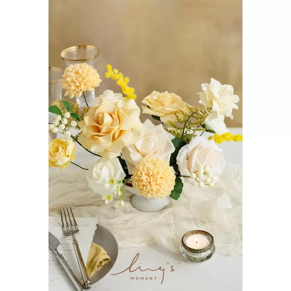 imageLings Moment Artificial Flowers Dusty Blue Dahlia Flowers Combo for DIY Wedding Bouquets Centerpieces Arrangements Party Baby Shower Home Decorations Bridal ShowerA4creamy Yellow
