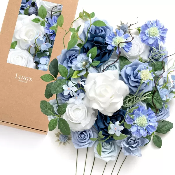 imageLings Moment Artificial Flowers Dusty Blue Dahlia Flowers Combo for DIY Wedding Bouquets Centerpieces Arrangements Party Baby Shower Home Decorations Bridal ShowerB2dusty Blue  Ivory  Sage