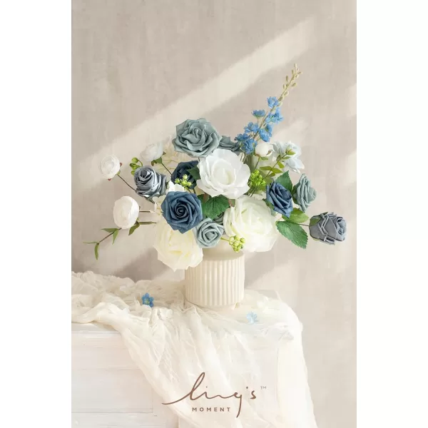 imageLings Moment Artificial Flowers Dusty Blue Dahlia Flowers Combo for DIY Wedding Bouquets Centerpieces Arrangements Party Baby Shower Home Decorations Bridal ShowerB2dusty Blue  Ivory