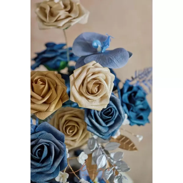 imageLings Moment Artificial Flowers Dusty Blue Dahlia Flowers Combo for DIY Wedding Bouquets Centerpieces Arrangements Party Baby Shower Home Decorations Bridal ShowerB2navy Blue  Gold