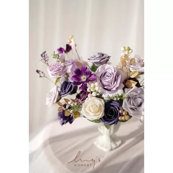 imageLings Moment Artificial Flowers Dusty Blue Dahlia Flowers Combo for DIY Wedding Bouquets Centerpieces Arrangements Party Baby Shower Home Decorations Bridal ShowerC1lilac  Cream