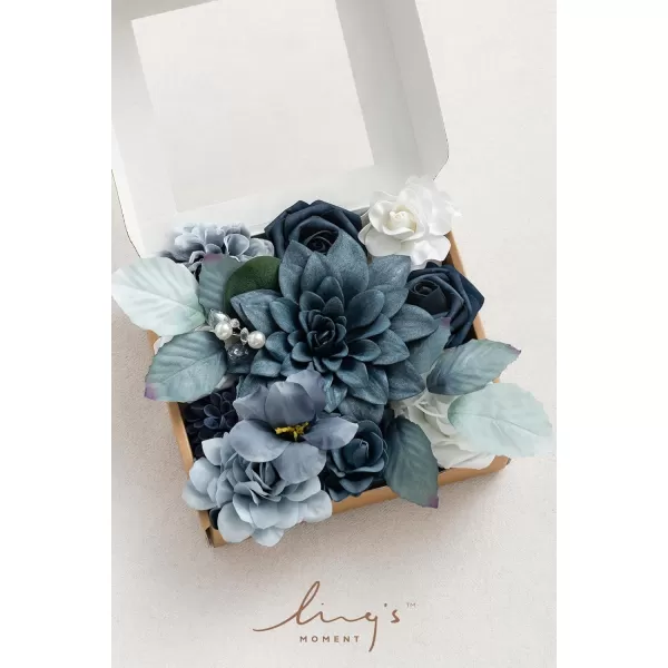 imageLings Moment Artificial Flowers Dusty Blue Dahlia Flowers Combo for DIY Wedding Bouquets Centerpieces Arrangements Party Baby Shower Home Decorations Bridal ShowerB1dusty Blue  Navy