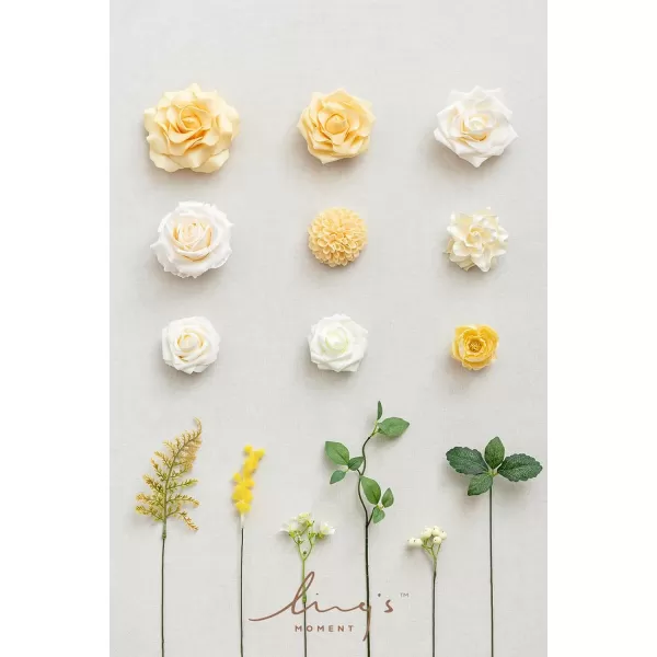 imageLings Moment Artificial Flowers Dusty Blue Dahlia Flowers Combo for DIY Wedding Bouquets Centerpieces Arrangements Party Baby Shower Home Decorations Bridal ShowerA4creamy Yellow