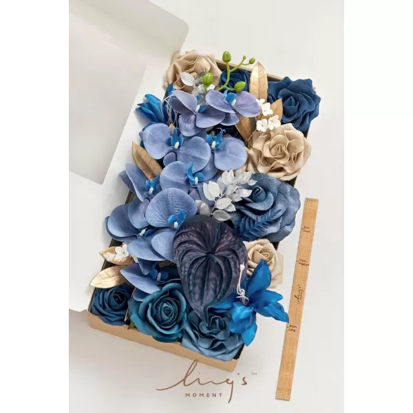 imageLings Moment Artificial Flowers Dusty Blue Dahlia Flowers Combo for DIY Wedding Bouquets Centerpieces Arrangements Party Baby Shower Home Decorations Bridal ShowerB2navy Blue  Gold