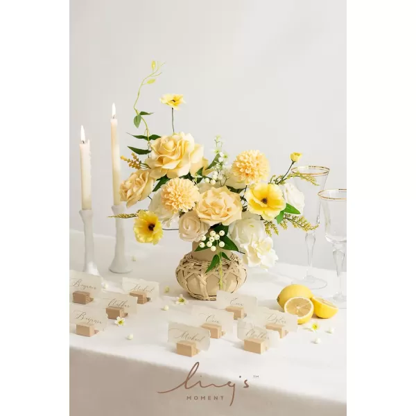 imageLings Moment Artificial Flowers Dusty Blue Dahlia Flowers Combo for DIY Wedding Bouquets Centerpieces Arrangements Party Baby Shower Home Decorations Bridal ShowerA4creamy Yellow