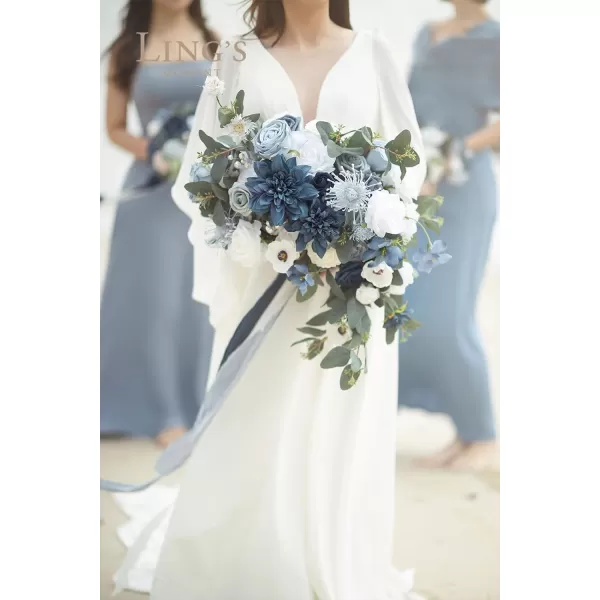 imageLings Moment Artificial Flowers Dusty Blue Dahlia Flowers Combo for DIY Wedding Bouquets Centerpieces Arrangements Party Baby Shower Home Decorations Bridal ShowerB1dusty Blue  Navy