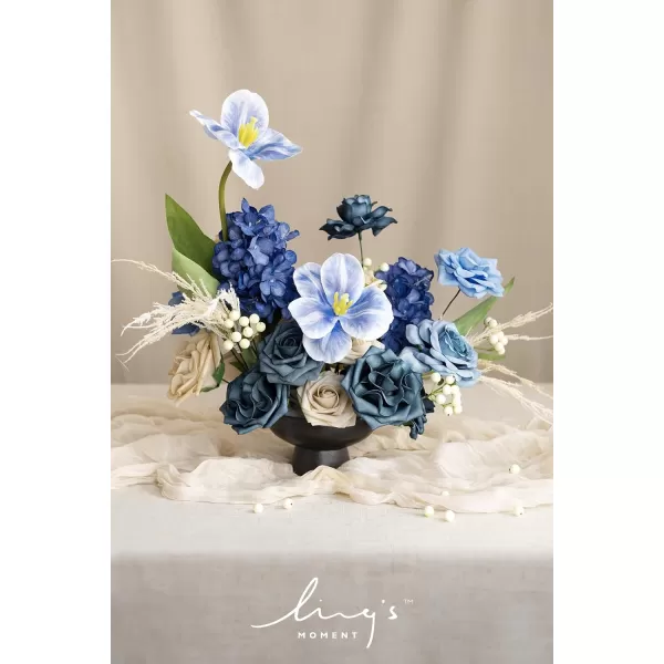 imageLings Moment Artificial Flowers Dusty Blue Dahlia Flowers Combo for DIY Wedding Bouquets Centerpieces Arrangements Party Baby Shower Home Decorations Bridal ShowerB2navy Blue  Tawny Beige