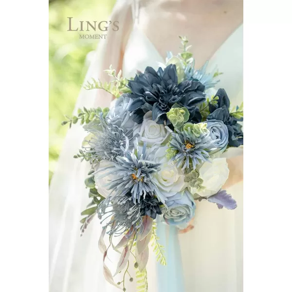 imageLings Moment Artificial Flowers Dusty Blue Dahlia Flowers Combo for DIY Wedding Bouquets Centerpieces Arrangements Party Baby Shower Home Decorations Bridal ShowerB1dusty Blue  Navy