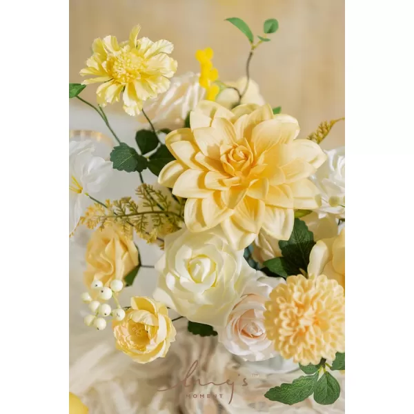 imageLings Moment Artificial Flowers Dusty Blue Dahlia Flowers Combo for DIY Wedding Bouquets Centerpieces Arrangements Party Baby Shower Home Decorations Bridal ShowerA4creamy Yellow
