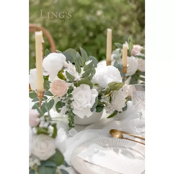 imageLings Moment Artificial Flowers Dusty Blue Dahlia Flowers Combo for DIY Wedding Bouquets Centerpieces Arrangements Party Baby Shower Home Decorations Bridal ShowerA1white  Blush