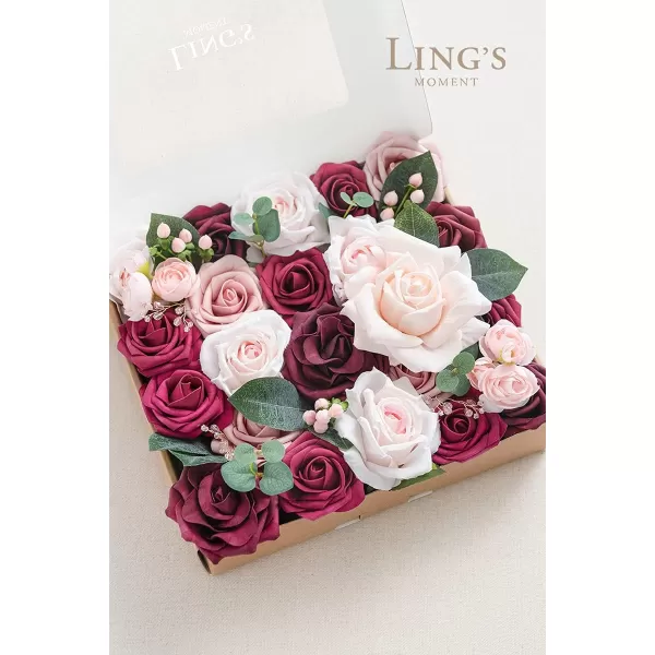 imageLings Moment Marsala Artificial Flowers Box Set for DIY Wedding Bouquets Centerpieces Arrangements Party Baby Bridal Shower Home DecorationsBerry Pink  Blush