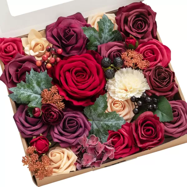 imageLings Moment Marsala Artificial Flowers Box Set for DIY Wedding Bouquets Centerpieces Arrangements Party Baby Bridal Shower Home DecorationsBordeaux Red