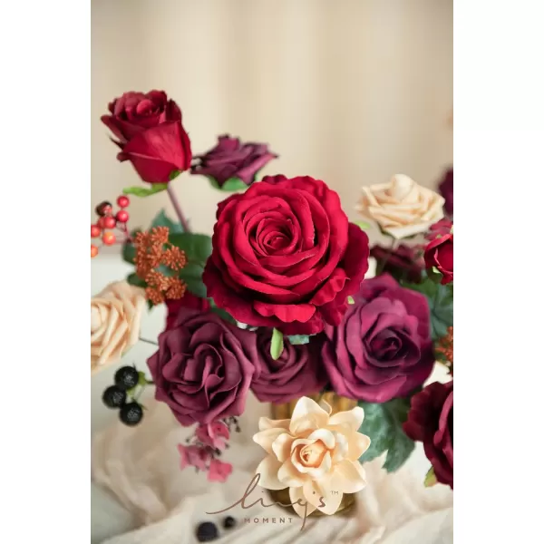 imageLings Moment Marsala Artificial Flowers Box Set for DIY Wedding Bouquets Centerpieces Arrangements Party Baby Bridal Shower Home DecorationsBordeaux Red