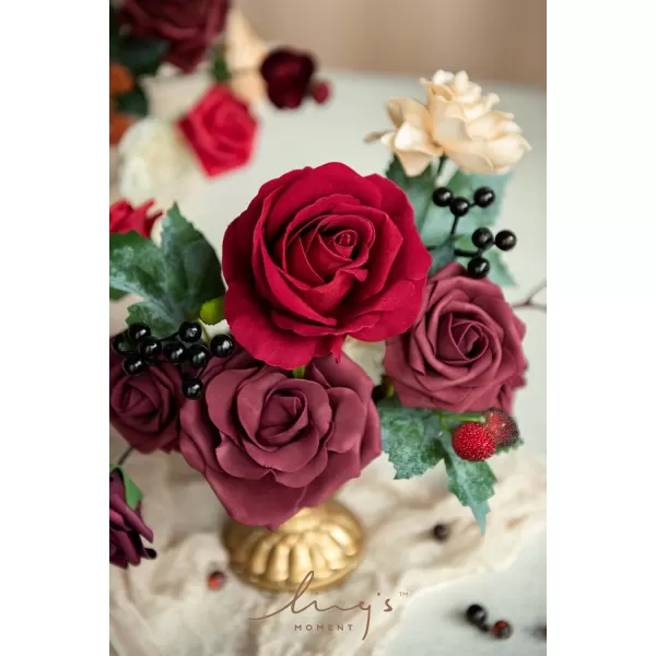 imageLings Moment Marsala Artificial Flowers Box Set for DIY Wedding Bouquets Centerpieces Arrangements Party Baby Bridal Shower Home DecorationsBordeaux Red