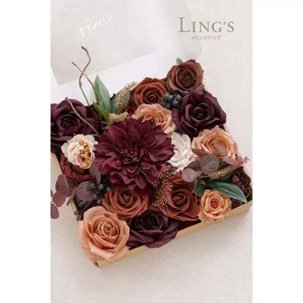 imageLings Moment Marsala Artificial Flowers Box Set for DIY Wedding Bouquets Centerpieces Arrangements Party Baby Bridal Shower Home DecorationsBurgundy  Amber