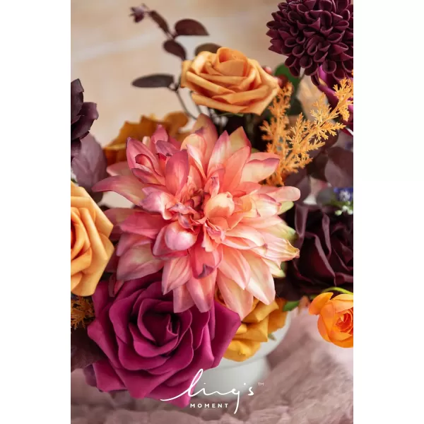 imageLings Moment Marsala Artificial Flowers Box Set for DIY Wedding Bouquets Centerpieces Arrangements Party Baby Bridal Shower Home DecorationsBurgundy  Sorbet Orange