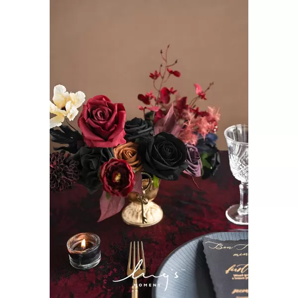 imageLings Moment Marsala Artificial Flowers Box Set for DIY Wedding Bouquets Centerpieces Arrangements Party Baby Bridal Shower Home DecorationsBurgundy  Black