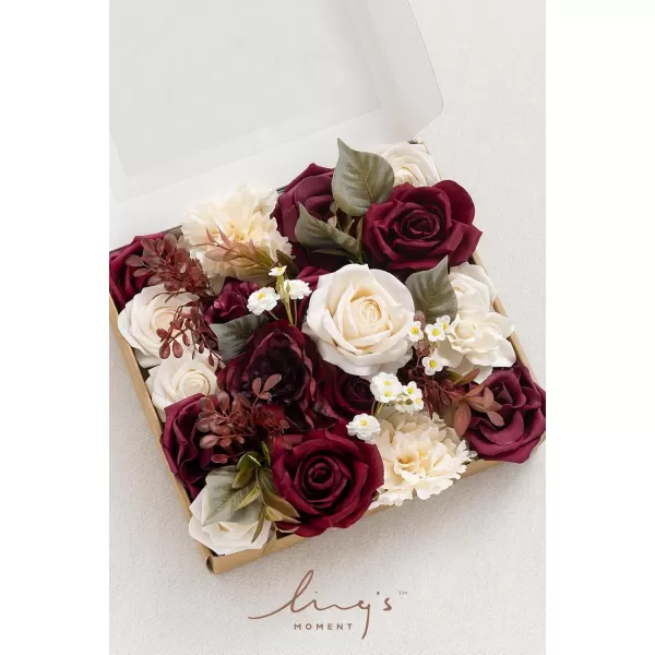 imageLings Moment Marsala Artificial Flowers Box Set for DIY Wedding Bouquets Centerpieces Arrangements Party Baby Bridal Shower Home DecorationsBurgundy  Ivory