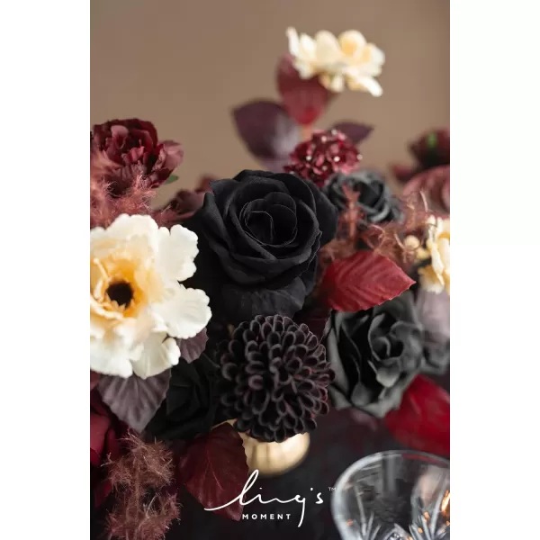 imageLings Moment Marsala Artificial Flowers Box Set for DIY Wedding Bouquets Centerpieces Arrangements Party Baby Bridal Shower Home DecorationsBurgundy  Black