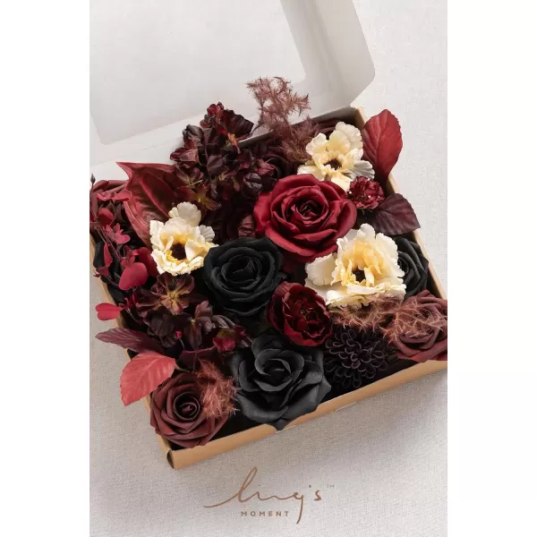 imageLings Moment Marsala Artificial Flowers Box Set for DIY Wedding Bouquets Centerpieces Arrangements Party Baby Bridal Shower Home DecorationsBurgundy  Black