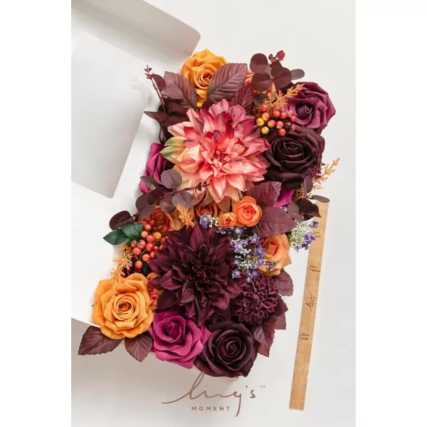 imageLings Moment Marsala Artificial Flowers Box Set for DIY Wedding Bouquets Centerpieces Arrangements Party Baby Bridal Shower Home DecorationsBurgundy  Sorbet Orange