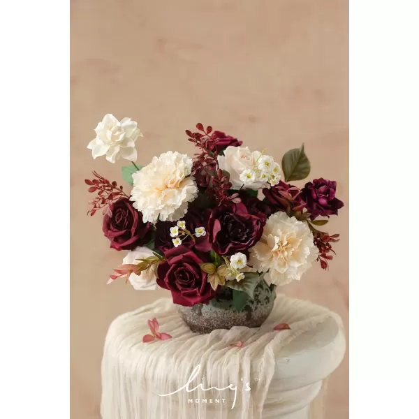 imageLings Moment Marsala Artificial Flowers Box Set for DIY Wedding Bouquets Centerpieces Arrangements Party Baby Bridal Shower Home DecorationsBurgundy  Ivory