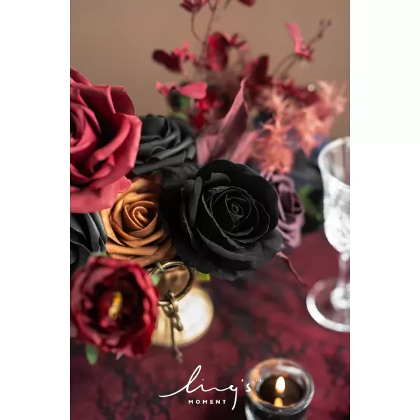 imageLings Moment Marsala Artificial Flowers Box Set for DIY Wedding Bouquets Centerpieces Arrangements Party Baby Bridal Shower Home DecorationsBurgundy  Black