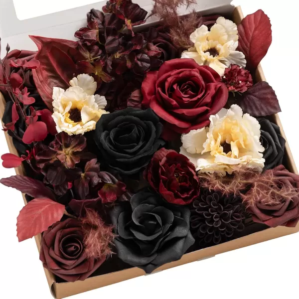 imageLings Moment Marsala Artificial Flowers Box Set for DIY Wedding Bouquets Centerpieces Arrangements Party Baby Bridal Shower Home DecorationsBurgundy  Black