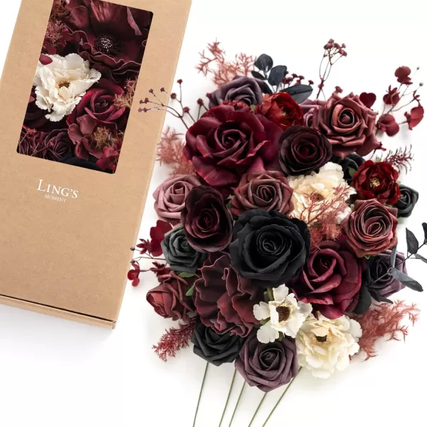 imageLings Moment Marsala Artificial Flowers Box Set for DIY Wedding Bouquets Centerpieces Arrangements Party Baby Bridal Shower Home DecorationsBurgundy  Black