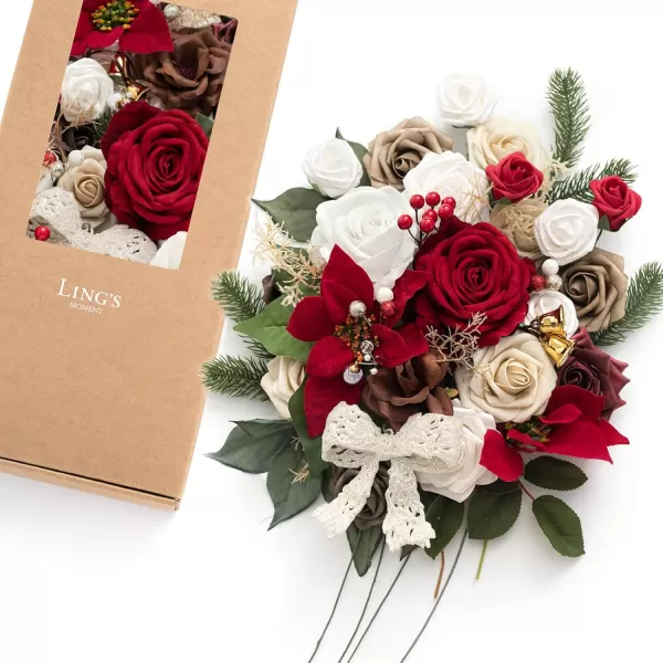 imageLings Moment Marsala Artificial Flowers Box Set for DIY Wedding Bouquets Centerpieces Arrangements Party Baby Bridal Shower Home DecorationsClassic Christmas