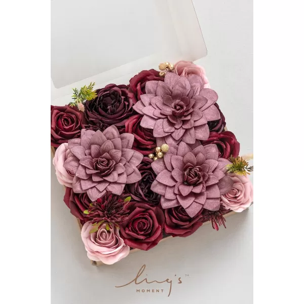 imageLings Moment Marsala Artificial Flowers Box Set for DIY Wedding Bouquets Centerpieces Arrangements Party Baby Bridal Shower Home DecorationsDark Red  Pale Pink