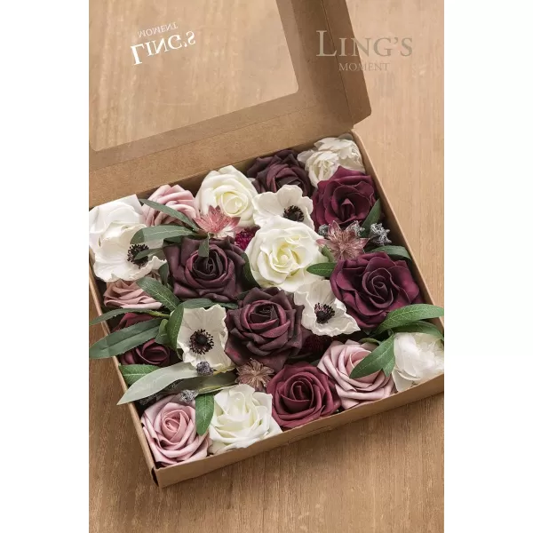 imageLings Moment Marsala Artificial Flowers Box Set for DIY Wedding Bouquets Centerpieces Arrangements Party Baby Bridal Shower Home DecorationsDark Red  White