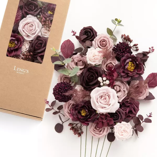 imageLings Moment Marsala Artificial Flowers Box Set for DIY Wedding Bouquets Centerpieces Arrangements Party Baby Bridal Shower Home DecorationsDusty Rose  Burgundy