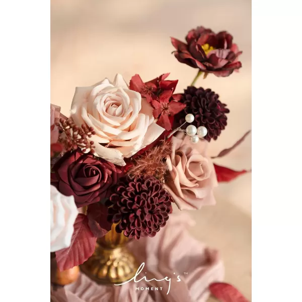 imageLings Moment Marsala Artificial Flowers Box Set for DIY Wedding Bouquets Centerpieces Arrangements Party Baby Bridal Shower Home DecorationsDusty Rose  Burgundy