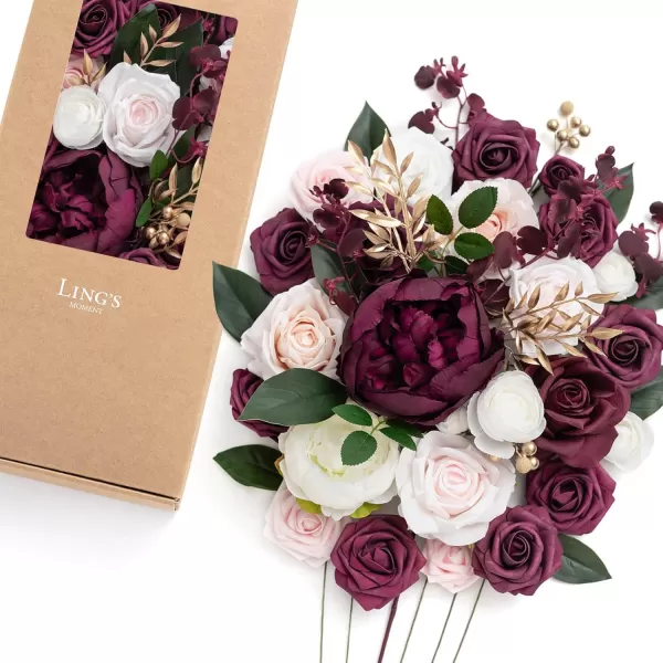 imageLings Moment Marsala Artificial Flowers Box Set for DIY Wedding Bouquets Centerpieces Arrangements Party Baby Bridal Shower Home DecorationsDusty Rose  Rosewood